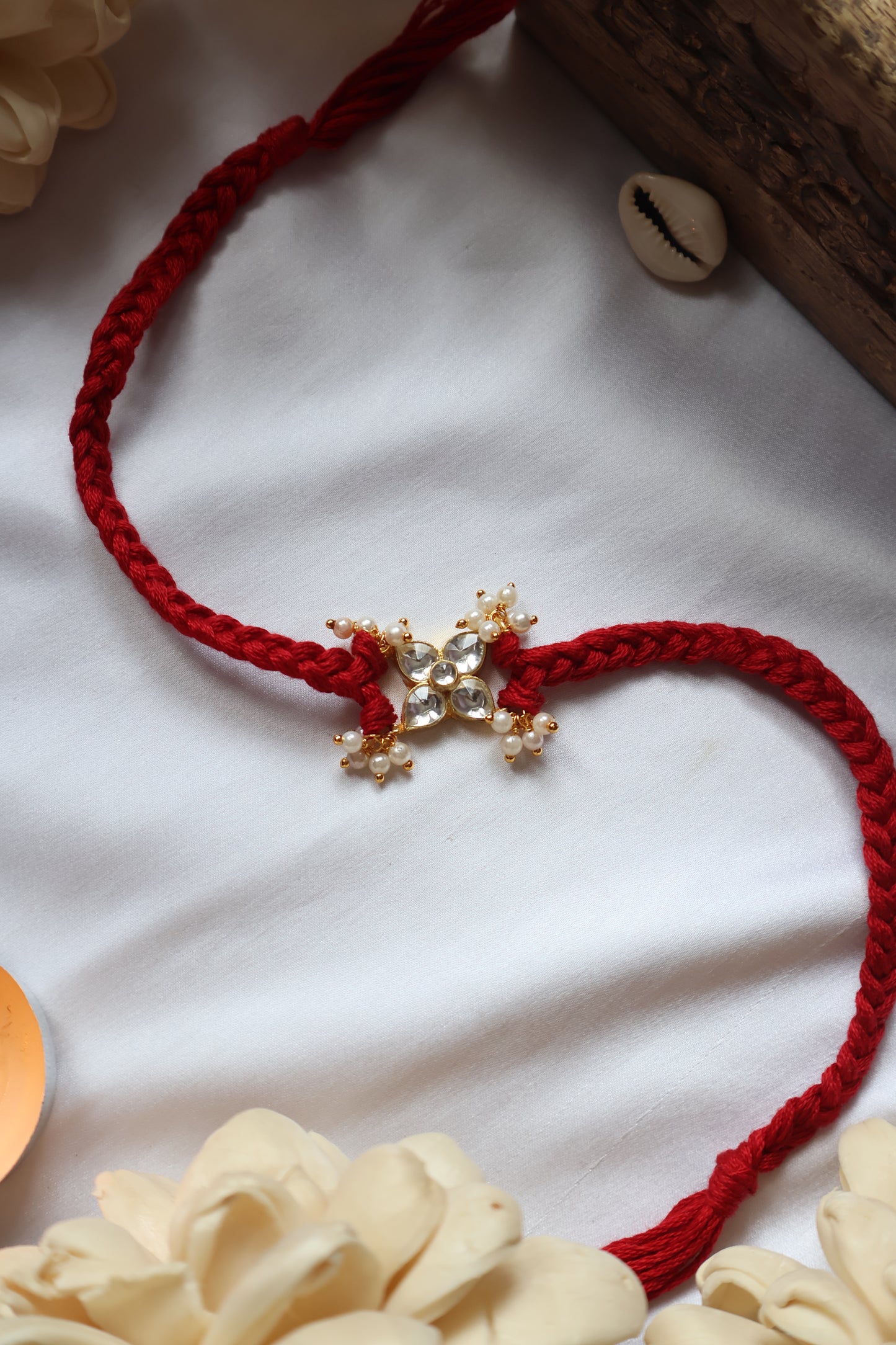 Pushp Red Kundan Rakhi