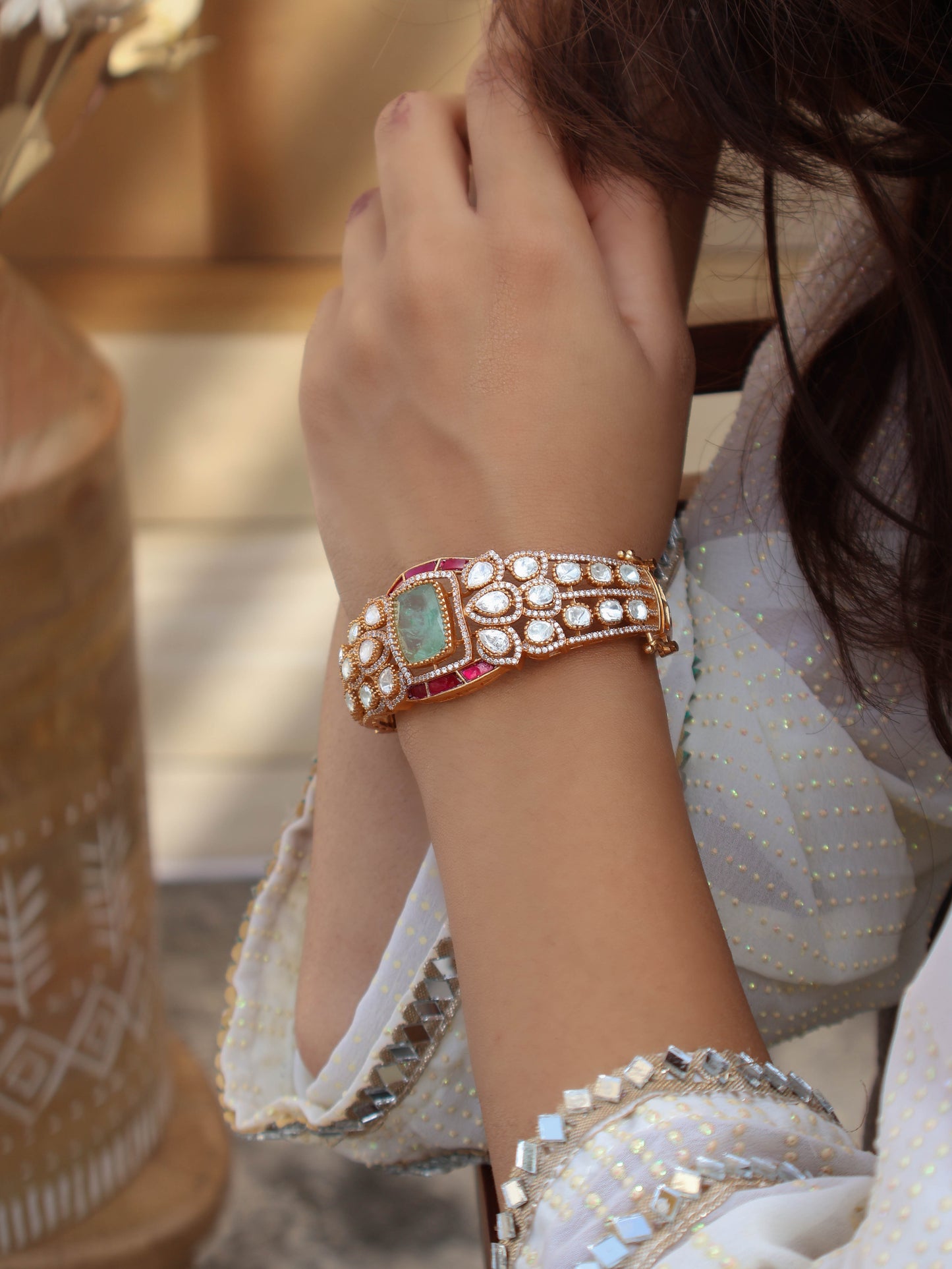 Ceren Mint Polki Bangle