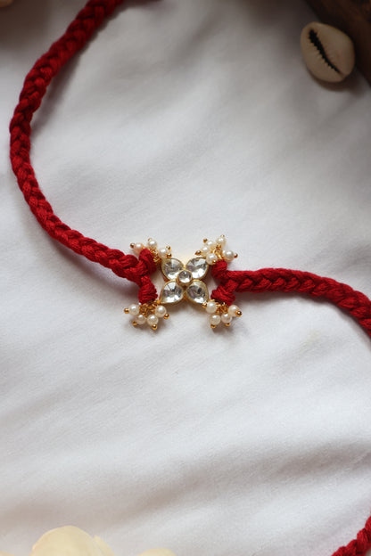 Pushp Red Kundan Rakhi