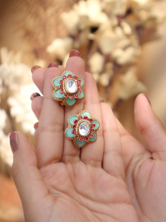 Zahra Turquoise & Pink Polki Studs