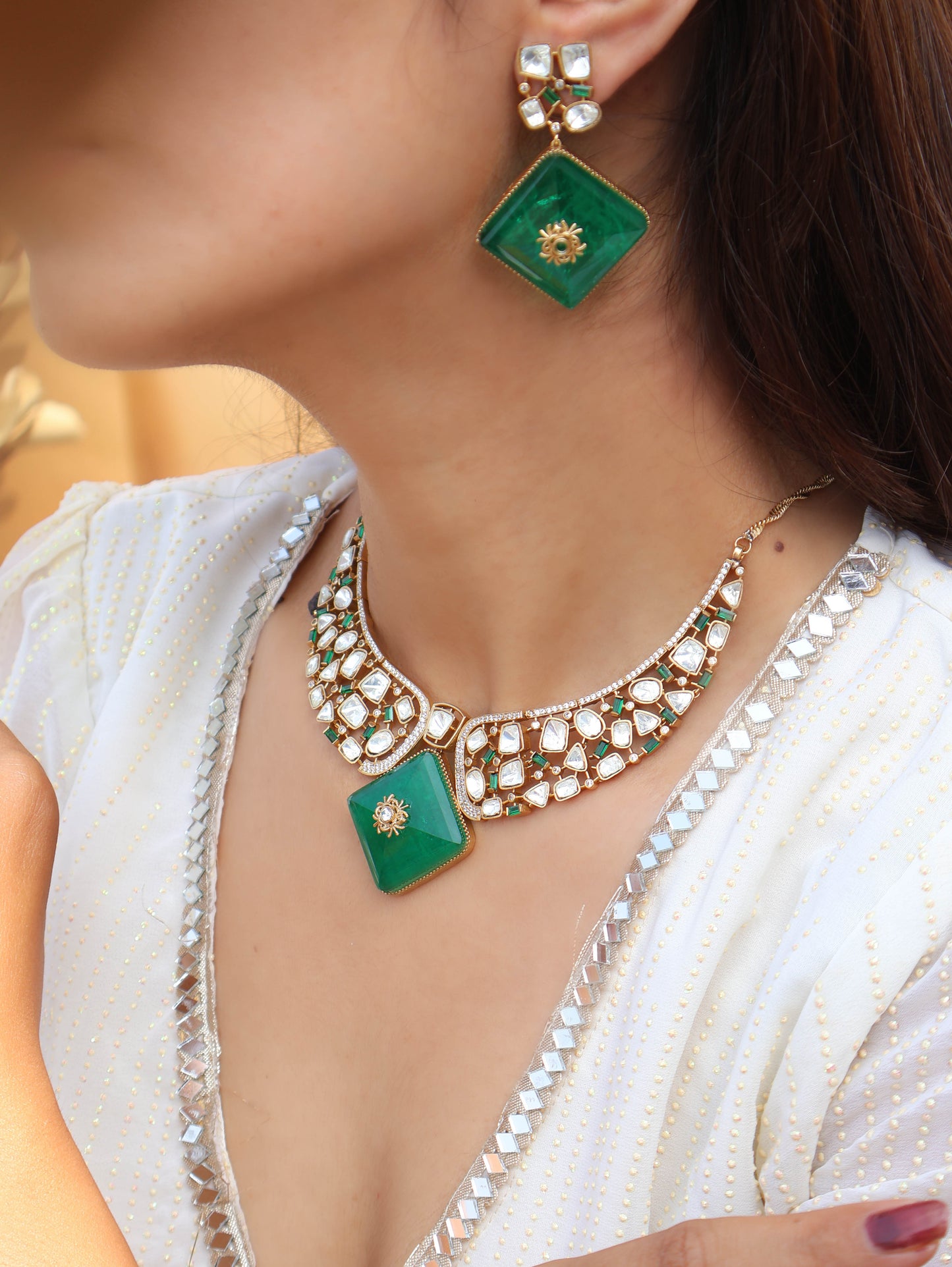 Vrish Green Polki Necklace Set