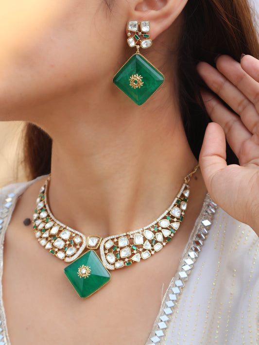 Vrish Green Polki Necklace Set