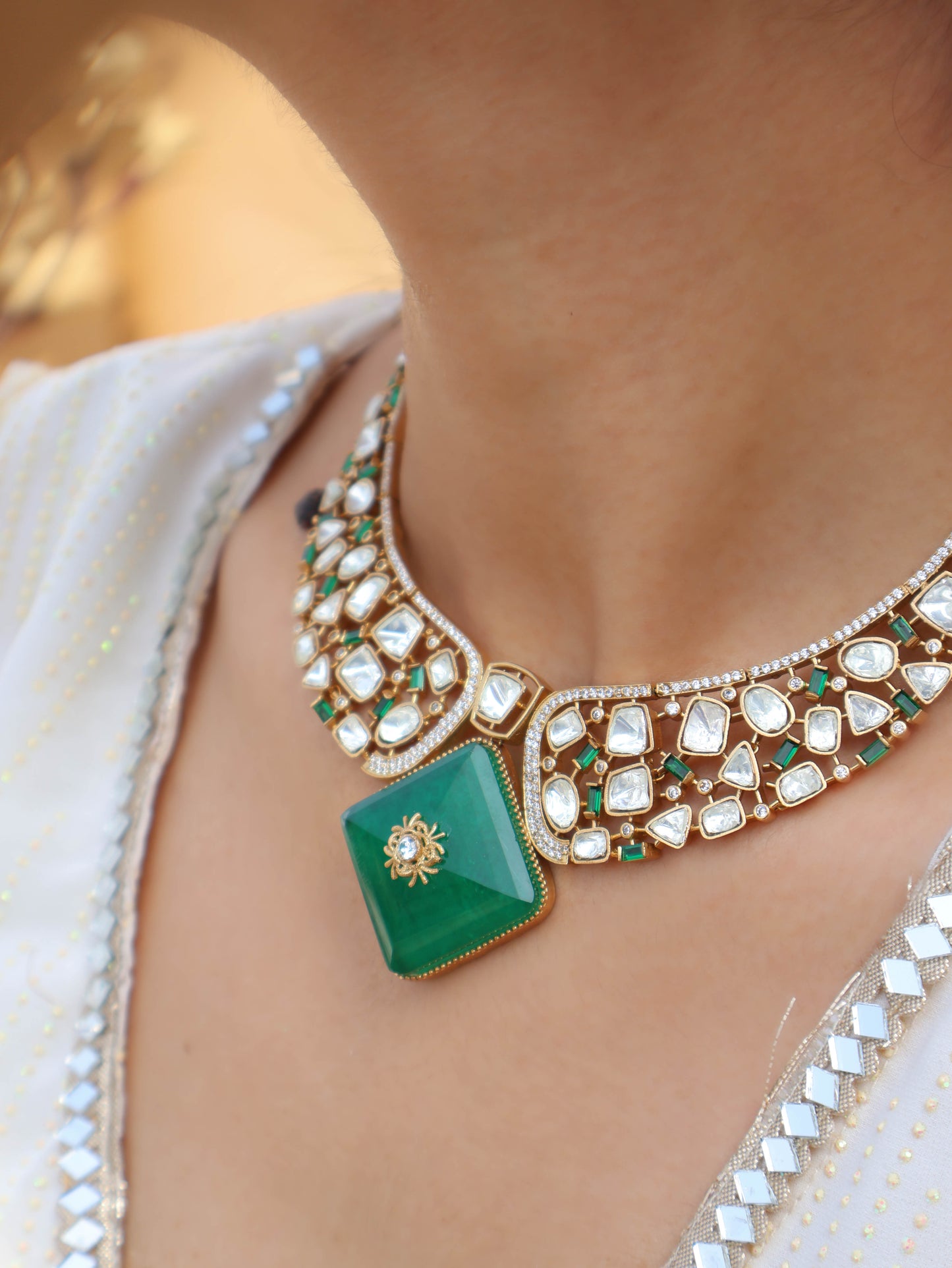Vrish Green Polki Necklace Set