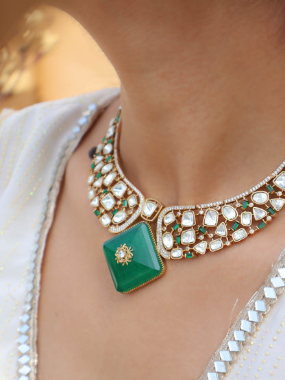 Vrish Green Polki Necklace Set