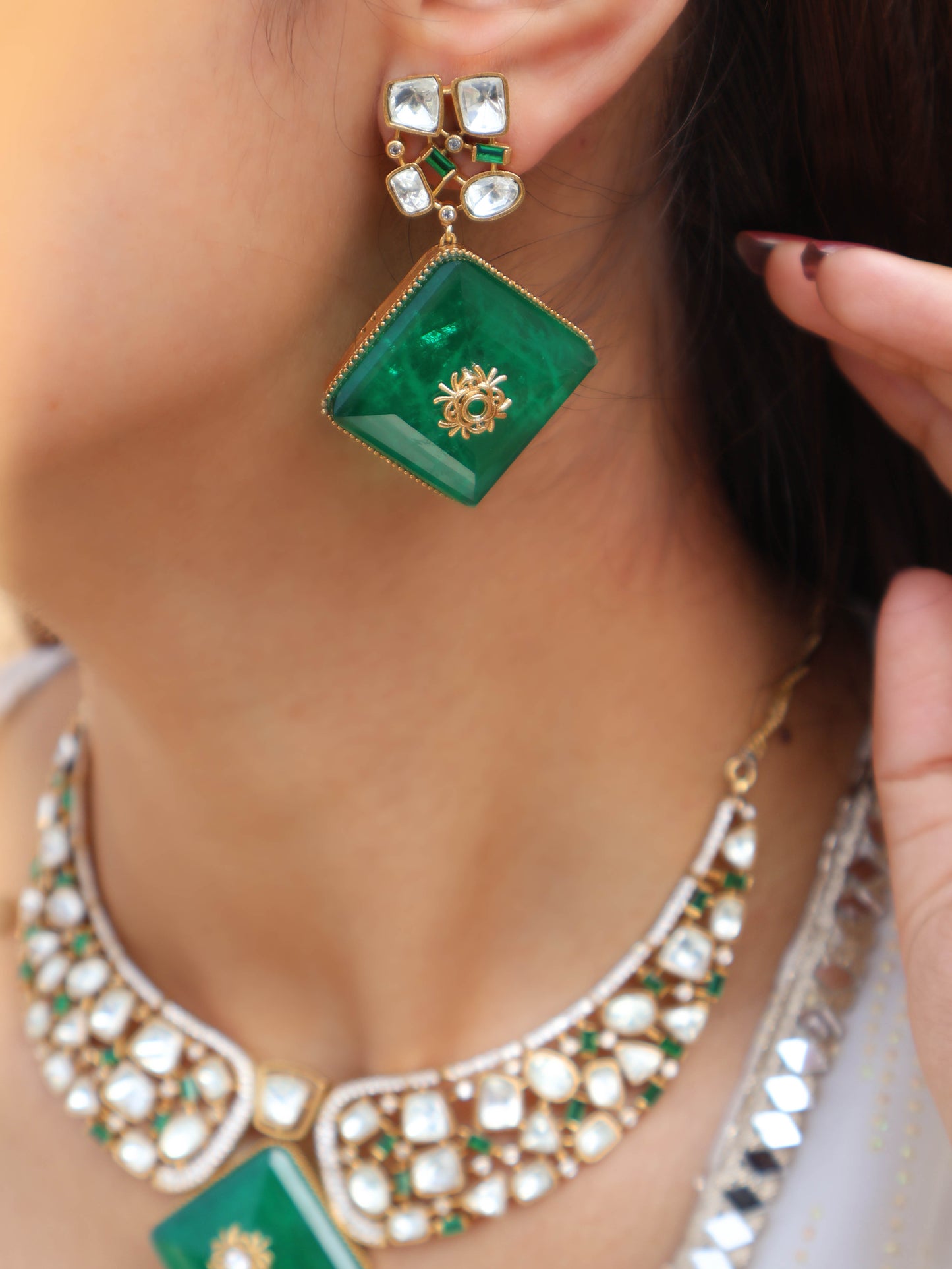 Vrish Green Polki Necklace Set