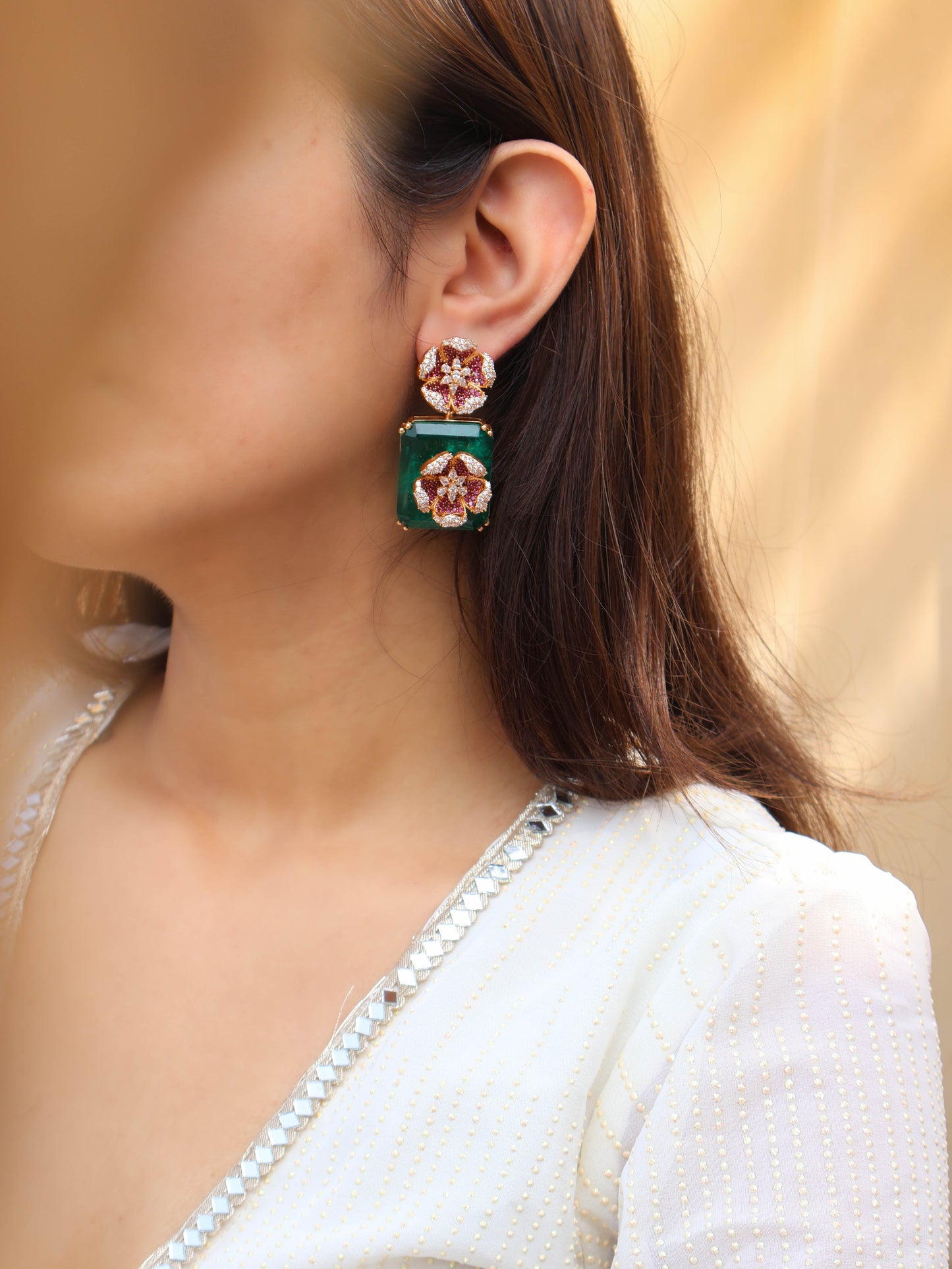 Shrim Green Floral Earrings