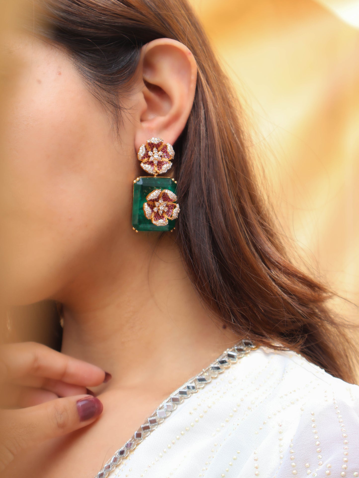 Shrim Green Floral Earrings