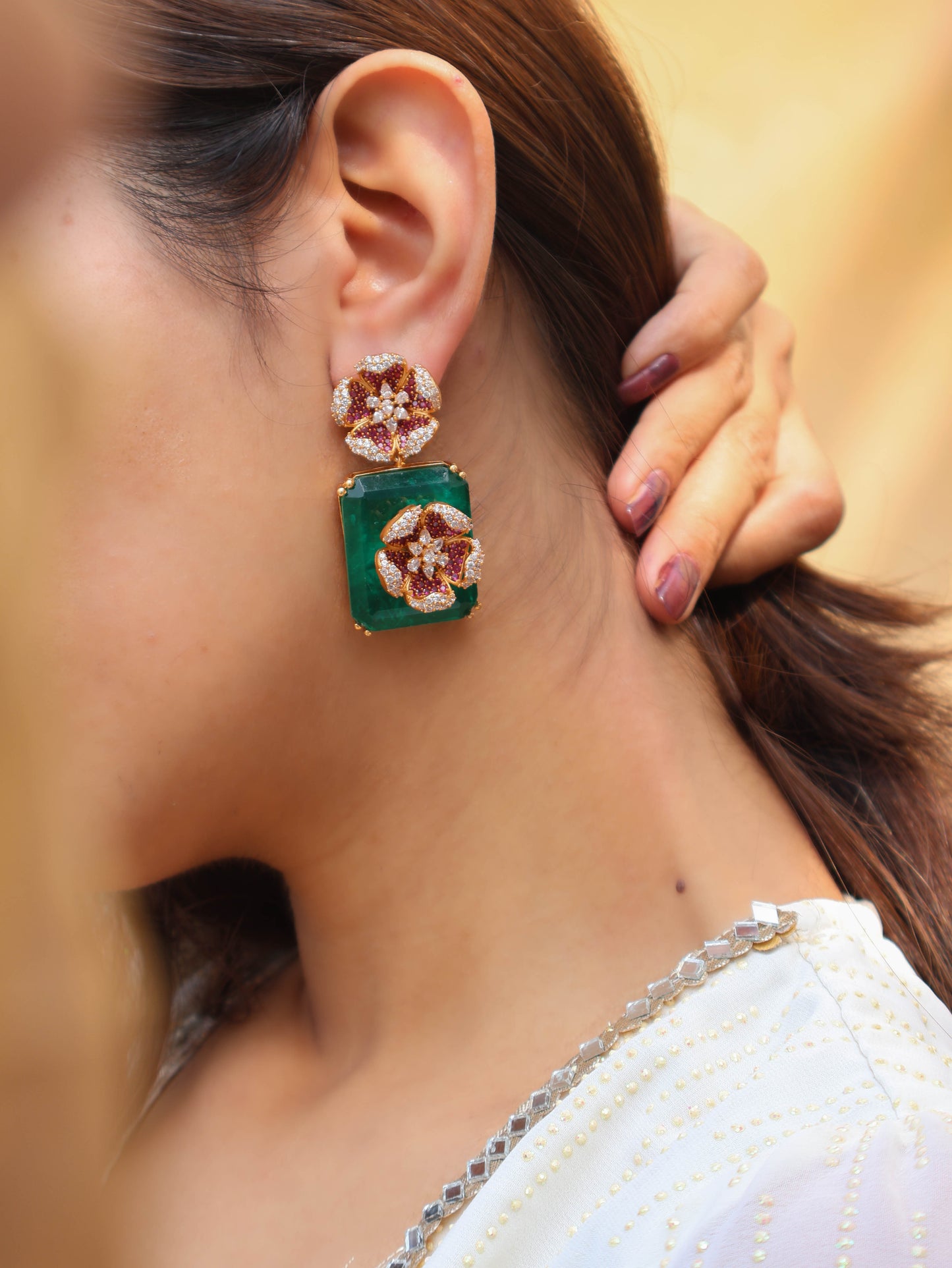Shrim Green Floral Earrings