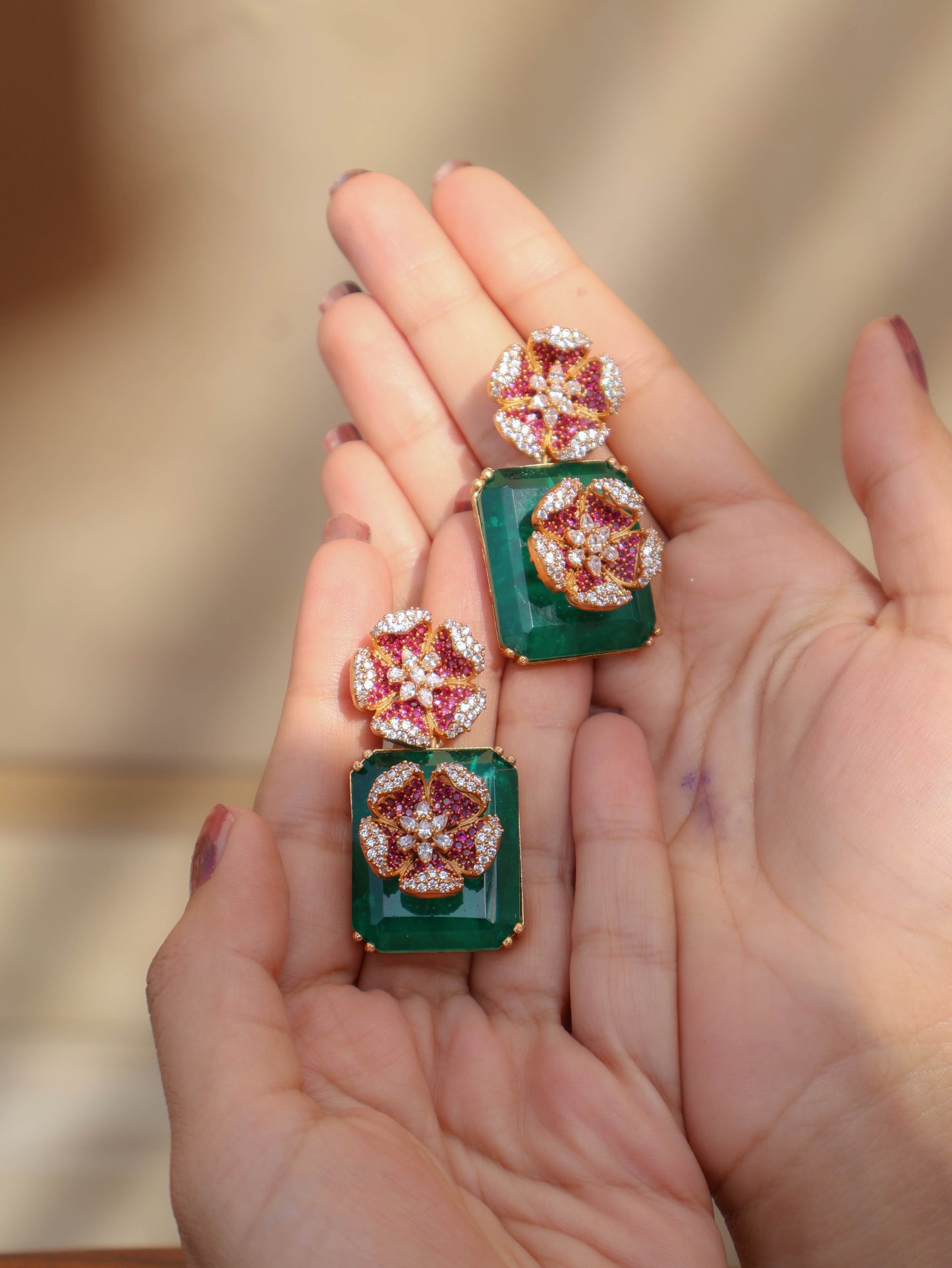 Shrim Green Floral Earrings