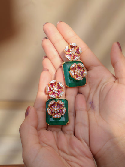 Shrim Green Floral Earrings