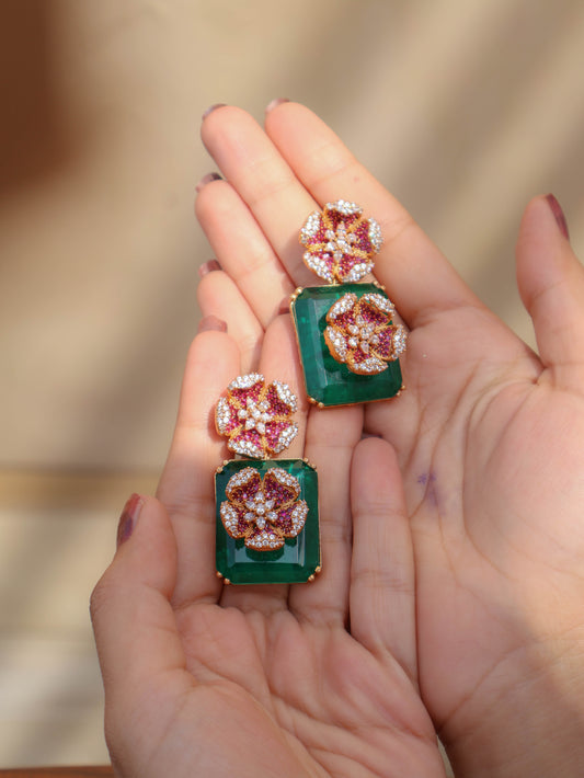 Shrim Green Floral Earrings