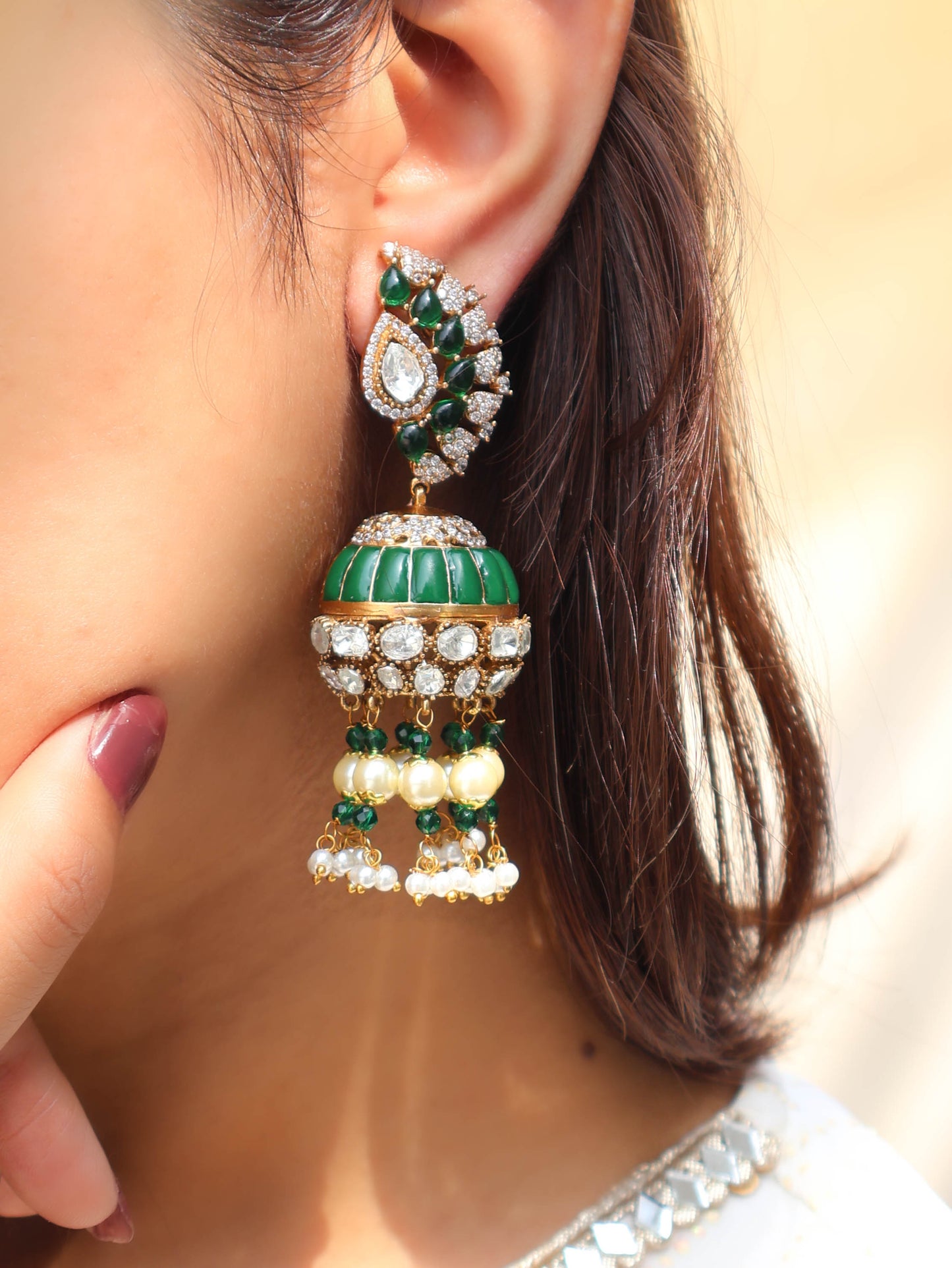 Kanza Green Victorian Jhumka Earrings