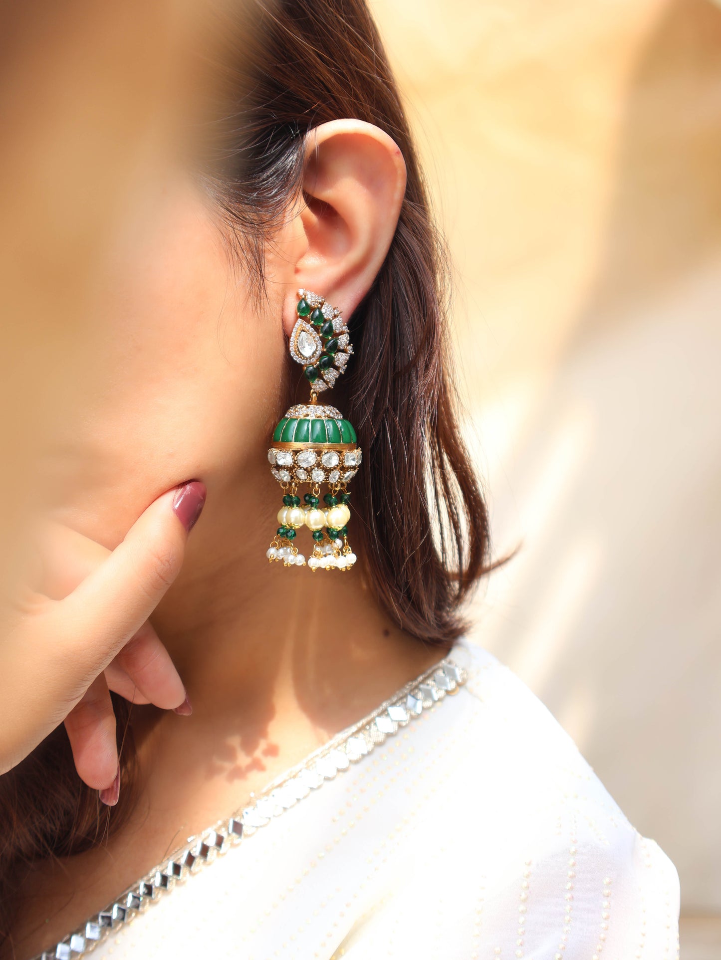Kanza Green Victorian Jhumka Earrings