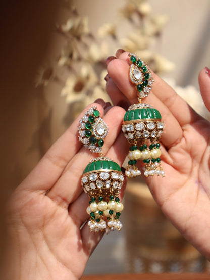 Kanza Green Victorian Jhumka Earrings