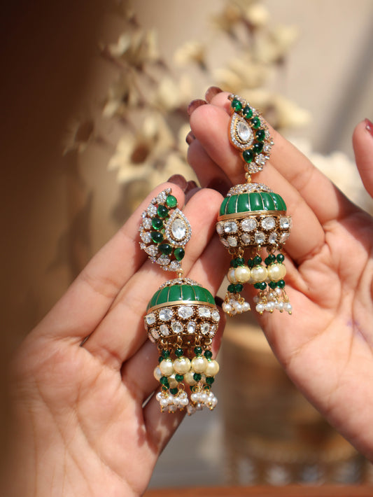 Kanza Green Victorian Jhumka Earrings