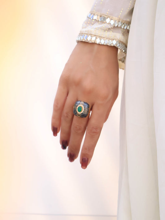 Ava Green Embossed Ring