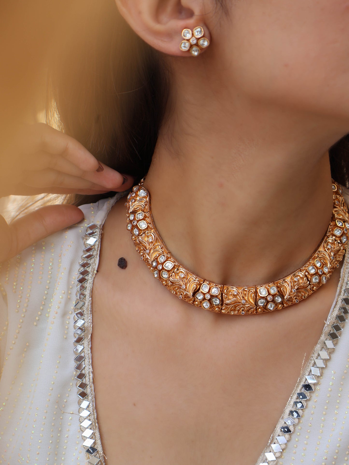 Maya Polki Embossed Necklace Set