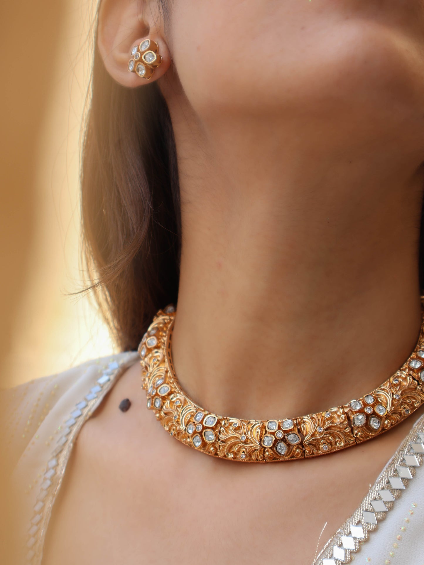Maya Polki Embossed Necklace Set