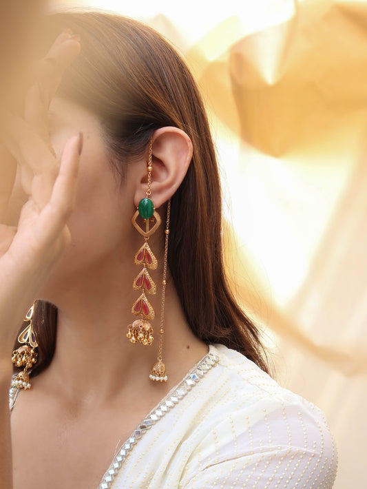 Krala Red Jhumki Dangler Earrings