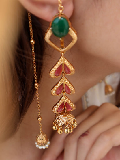Krala Red Jhumki Dangler Earrings