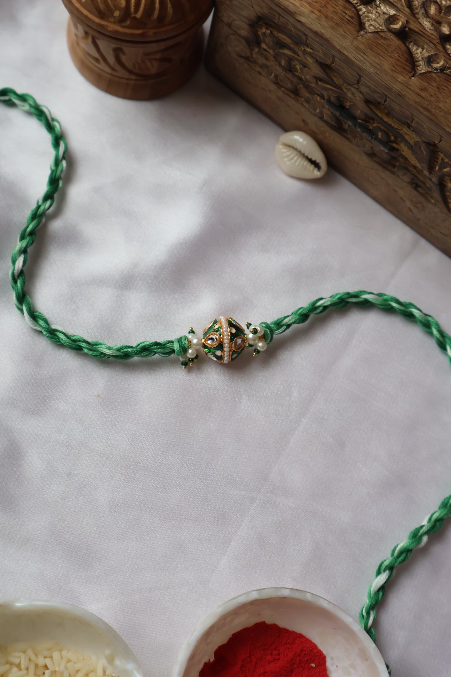 Moti Green Kundan Rakhi