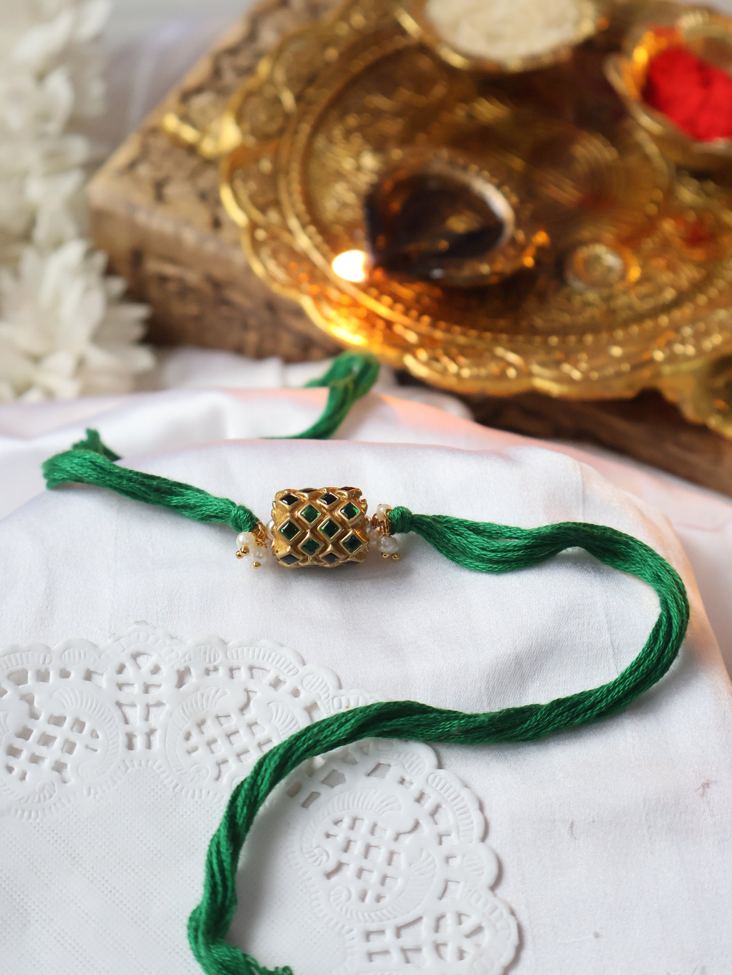 Keshav Green Kundan Rakhi