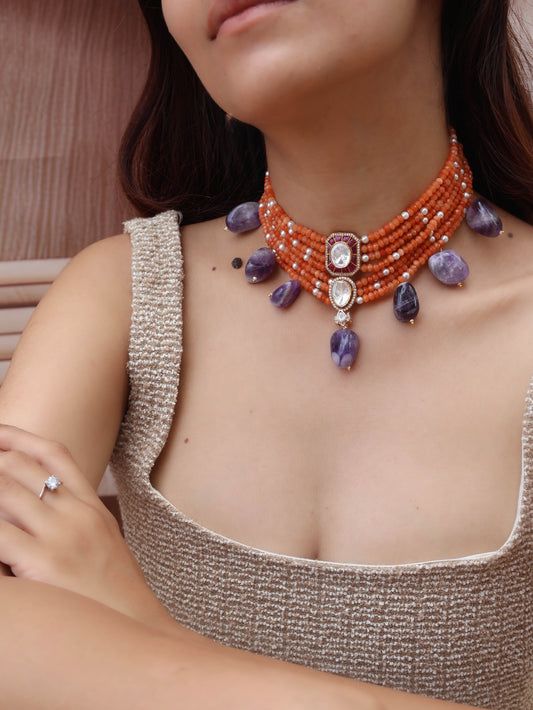Tanisha Purple Polki Necklace
