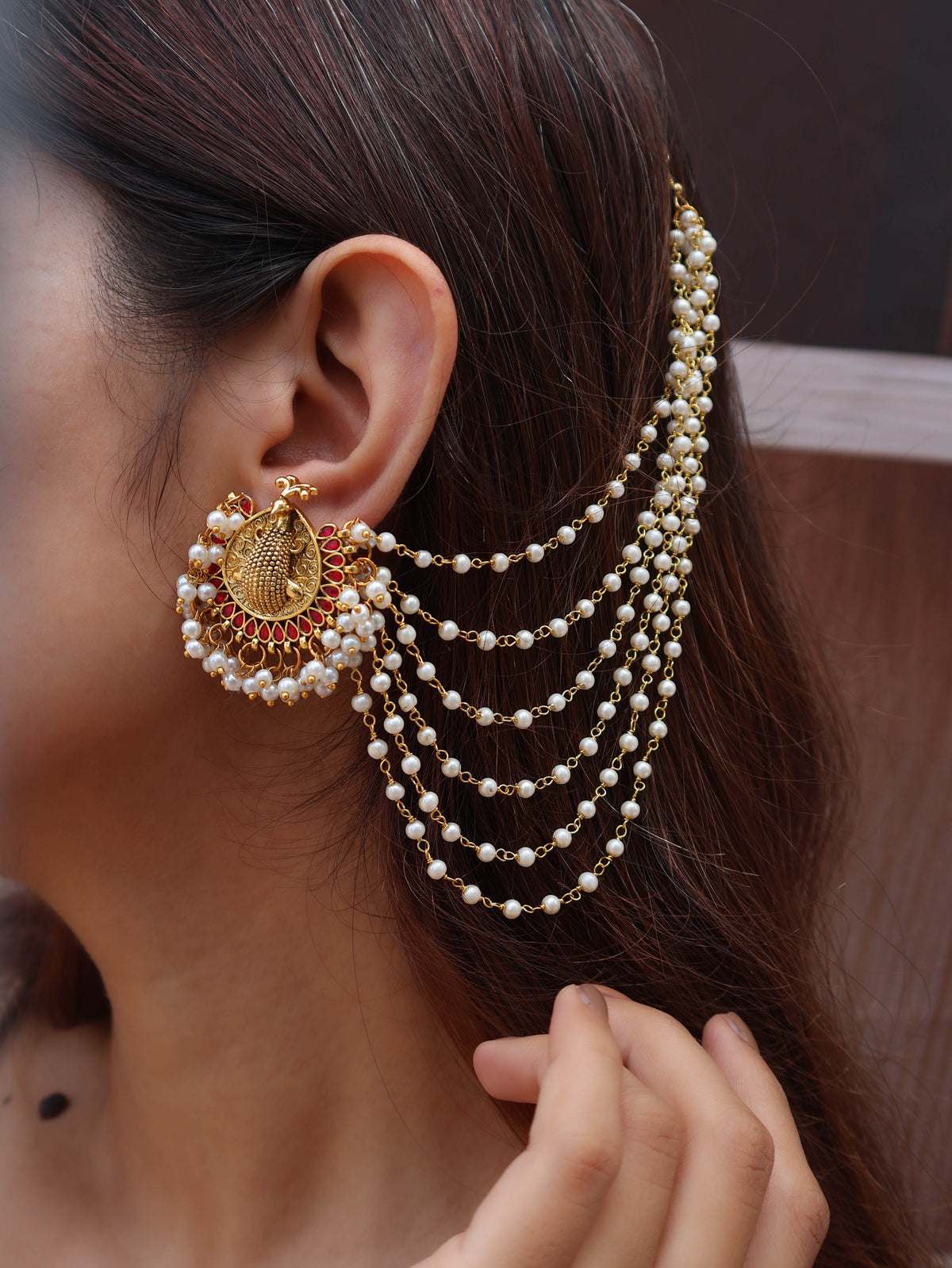 Mayur Kundan Earchain Earrings