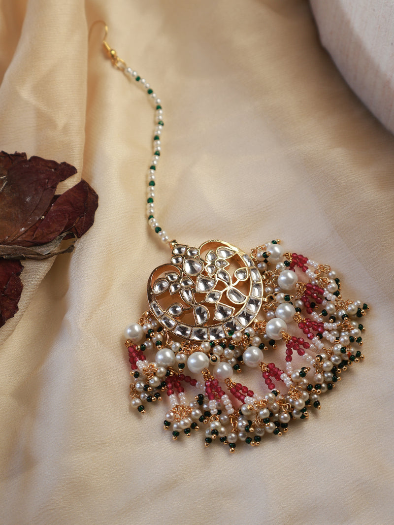 Tanak Pink Kundan Maangtikka