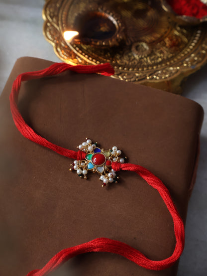 Nav Multicolored Kundan Rakhi