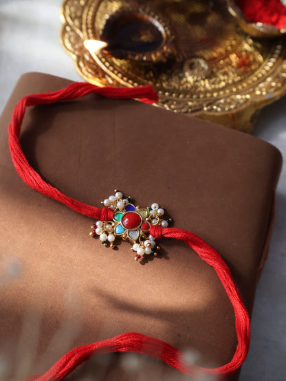 Nav Multicolored Kundan Rakhi