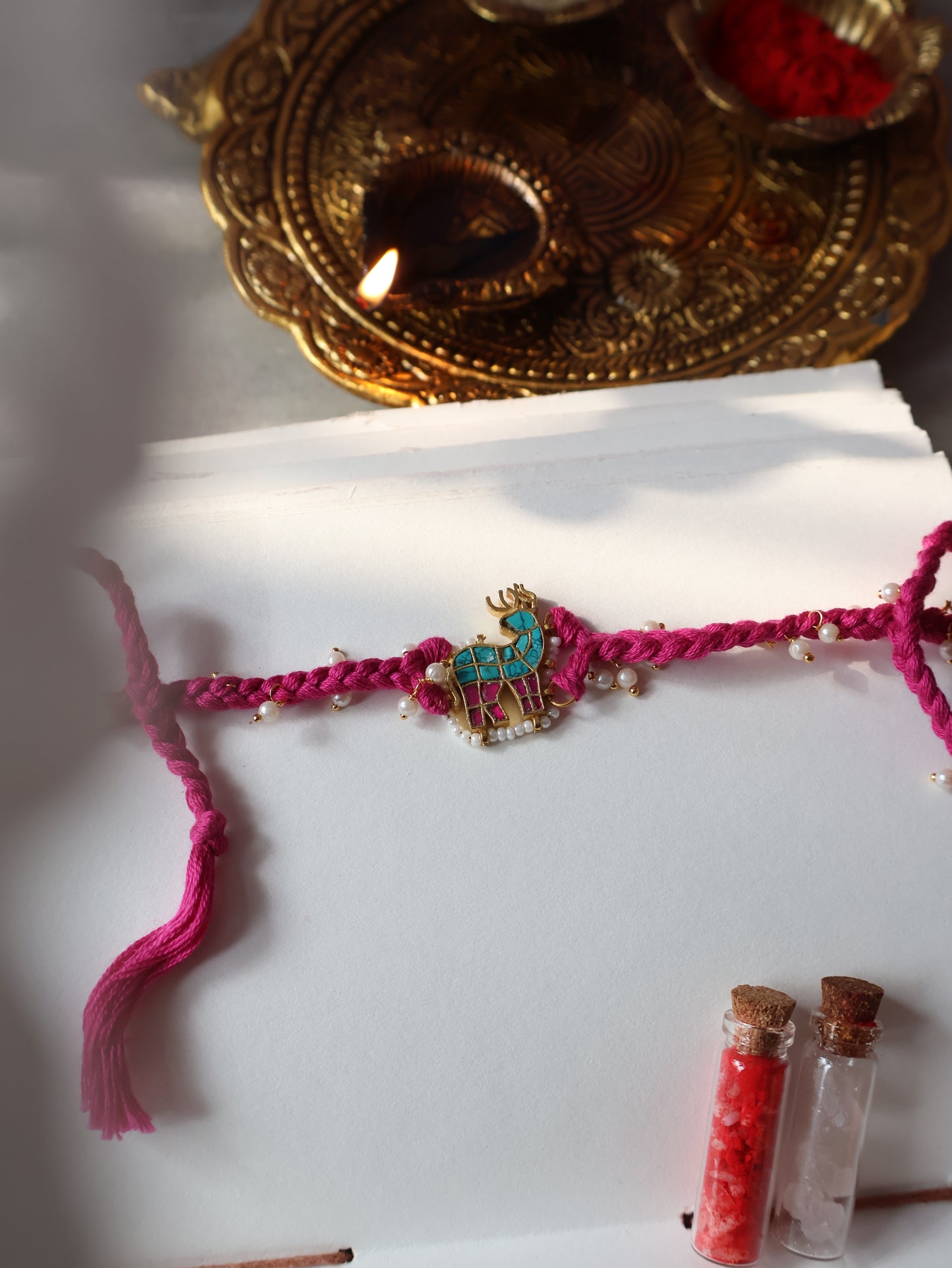 Hiran Pink Kundan Rakhi