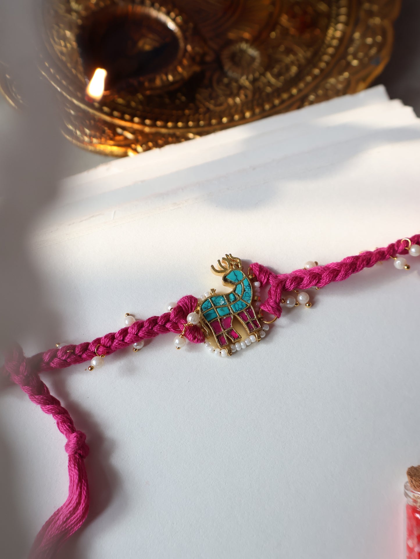 Hiran Pink Kundan Rakhi