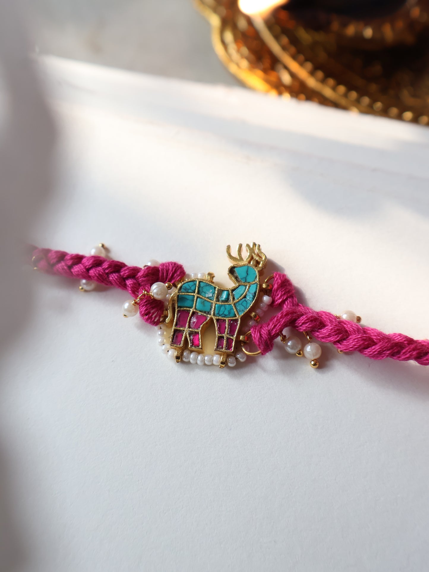 Hiran Pink Kundan Rakhi
