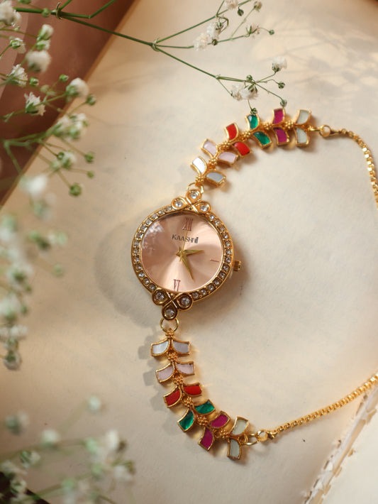 Sahina Multicoloured Kundan Wrist Watch