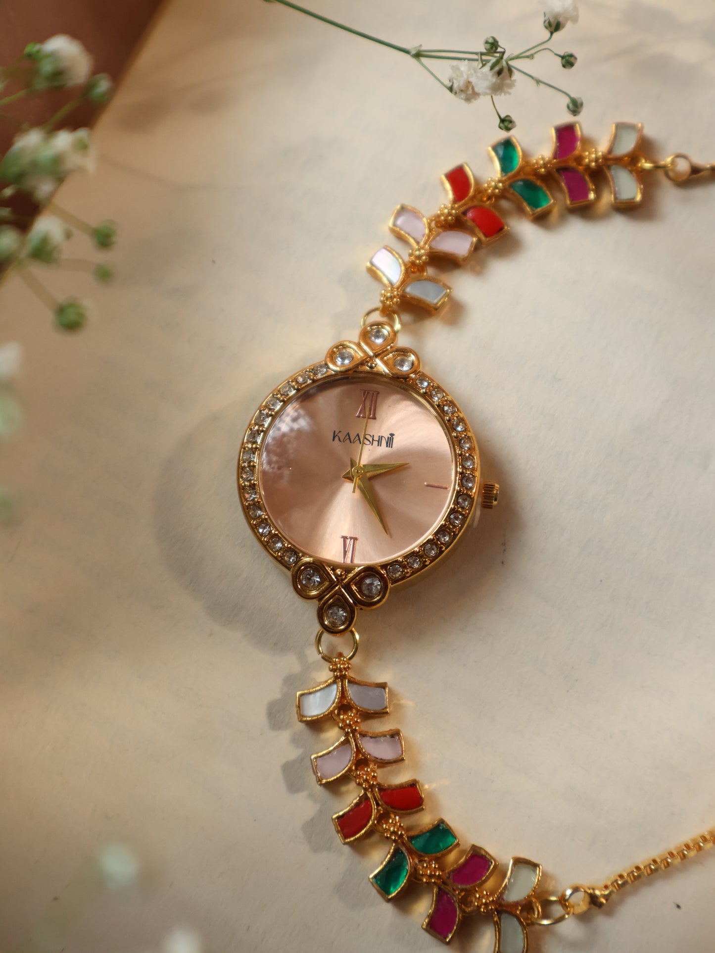 Sahina Multicoloured Kundan Wrist Watch