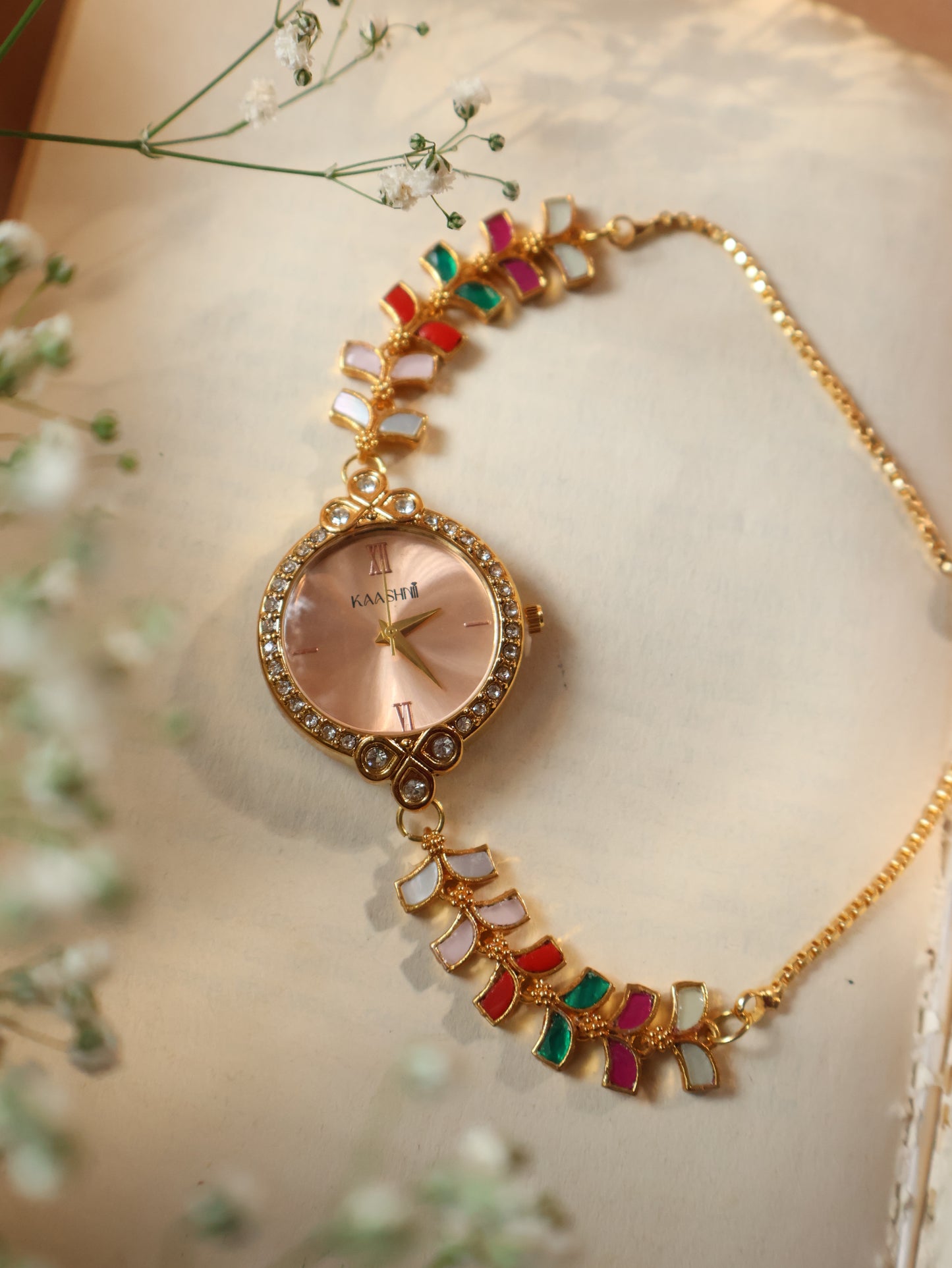 Sahina Multicoloured Kundan Wrist Watch