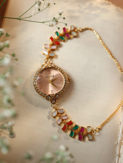 Sahina Multicoloured Kundan Wrist Watch
