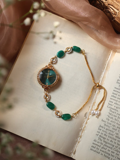 Maria Green Kundan Wrist Watch