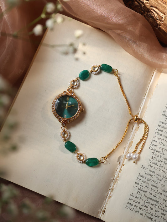 Maria Green Kundan Wrist Watch