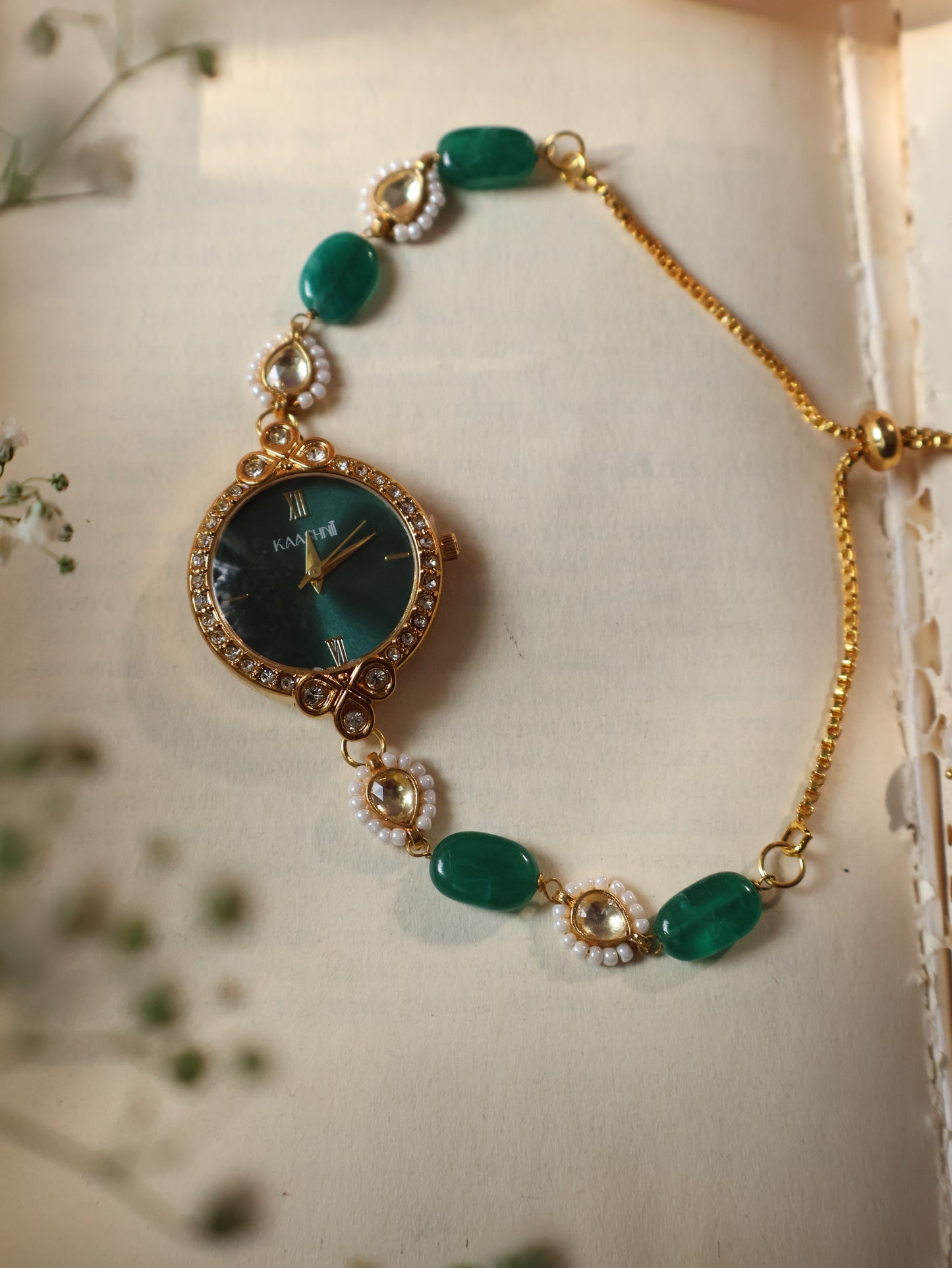Maria Green Kundan Wrist Watch