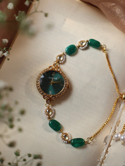 Maria Green Kundan Wrist Watch
