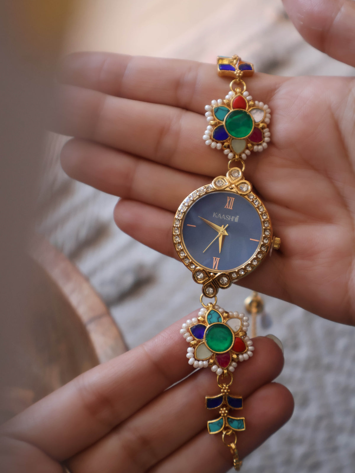 Derya Multicolored Kundan Wrist Watch