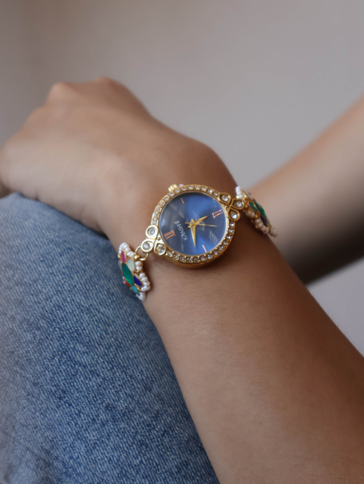 Derya Multicolored Kundan Wrist Watch