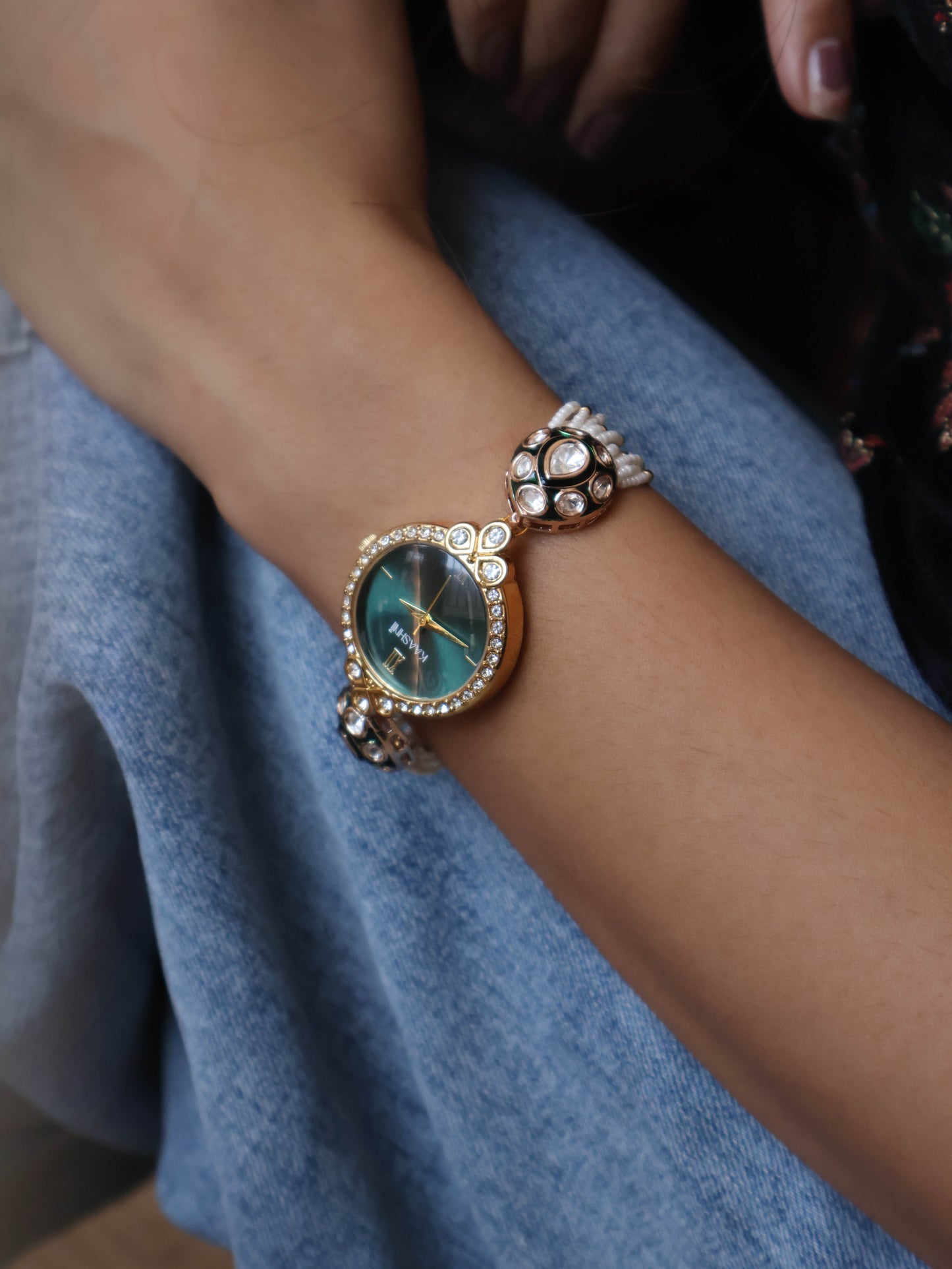 Azure Polki Meenakari Wrist Watch