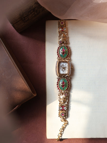 Venu Mint Kundan Wrist Watch