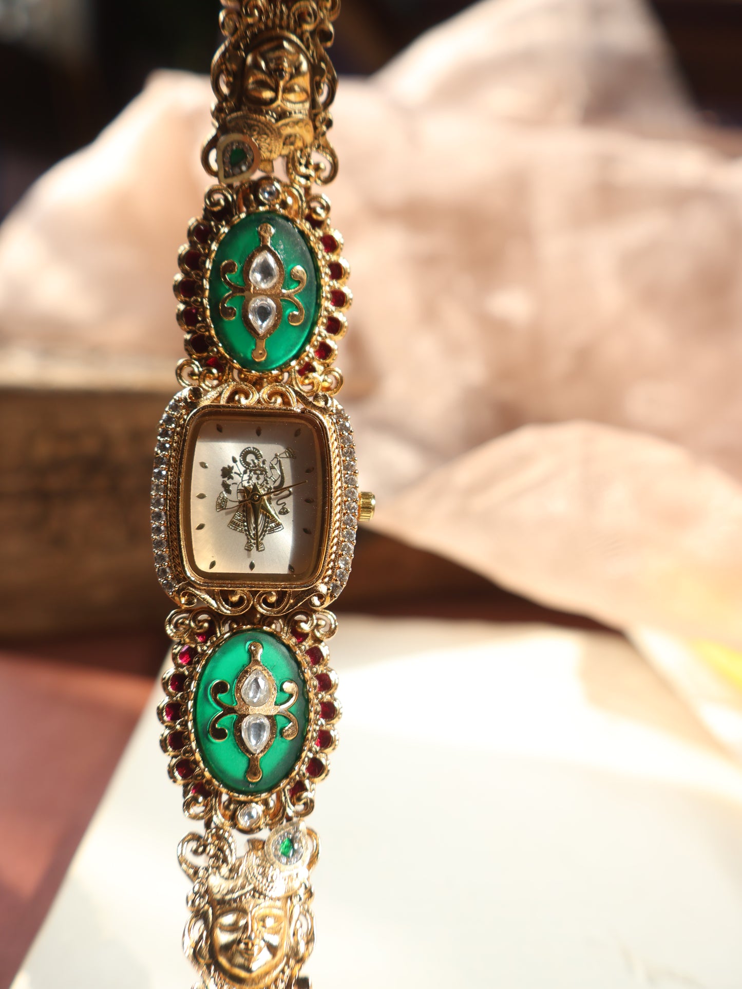 Vanshu Green Kundan Wrist Watch