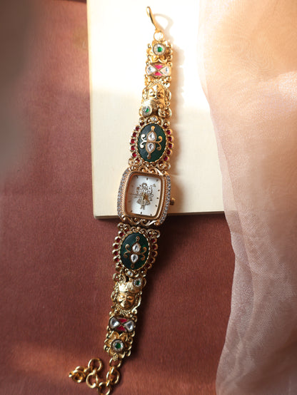 Vanshu Green Kundan Wrist Watch