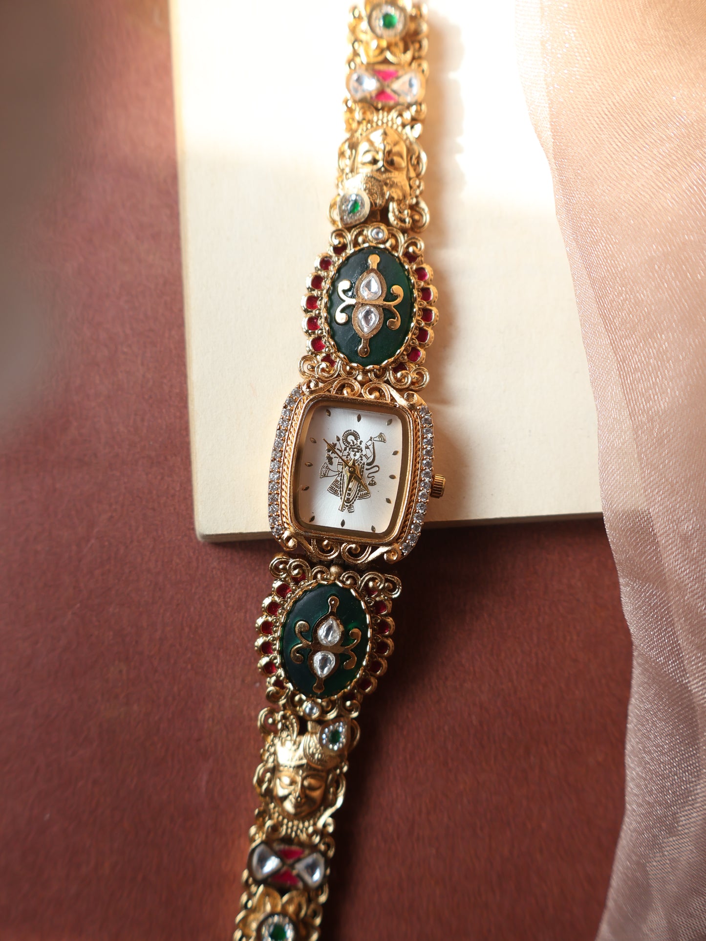 Vanshu Green Kundan Wrist Watch