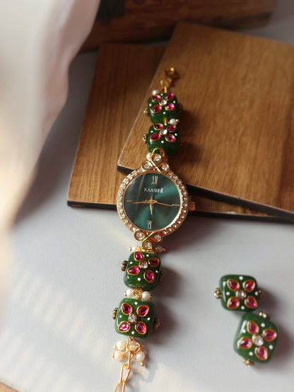 Delta Green Kundan Wrist Watch